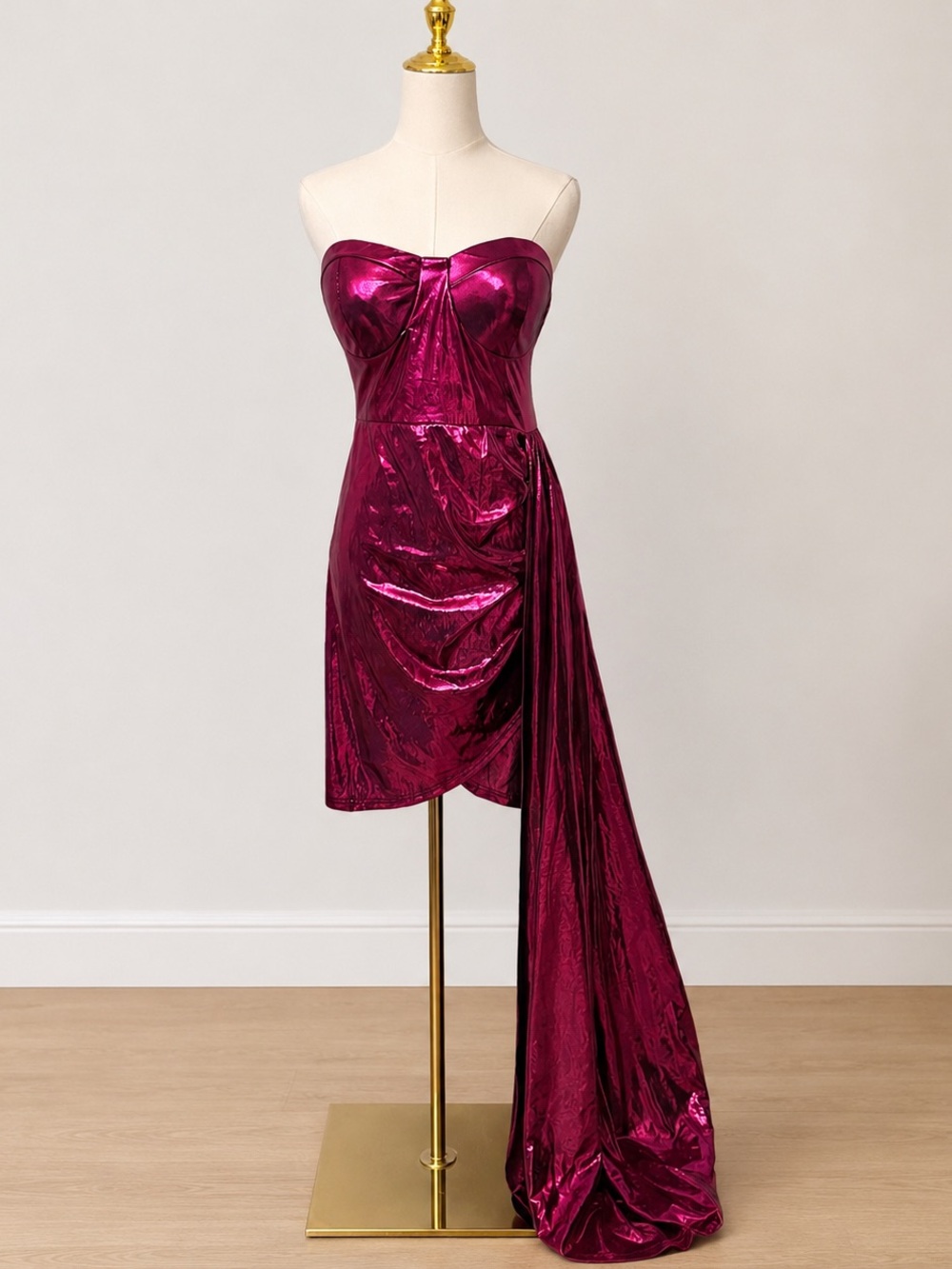 Strapless Metallic Fuchsia / Magenta Cocktail Dress
